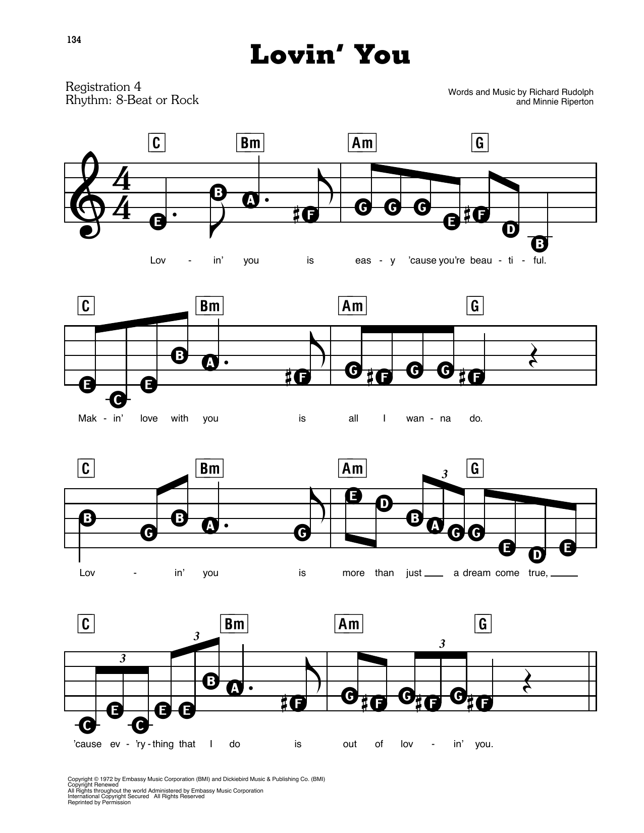 Learn to play Minnie Riperton Lovin' You sheet music for E-Z Play Today in minutes. Minnie Riperton Lovin' You sheet music preview music notes and score for E-Z Play Today including 3 page(s)