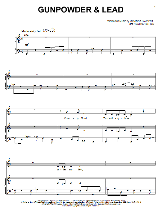 Learn to play Miranda Lambert Gunpowder & Lead sheet music for Piano, Vocal & Guitar (Right-Hand Melody) in minutes. Miranda Lambert Gunpowder & Lead sheet music preview music notes and score for Piano, Vocal & Guitar (Right-Hand Melody) including 8 page(s)