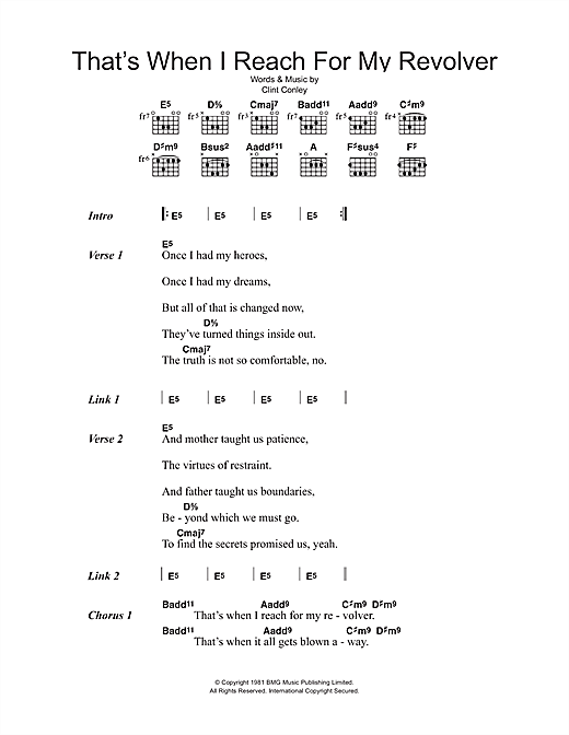 Mission Of Burma That's When I Reach For My Revolver sheet music, chords, lyrics - Printable PDF for Lyrics & Chords