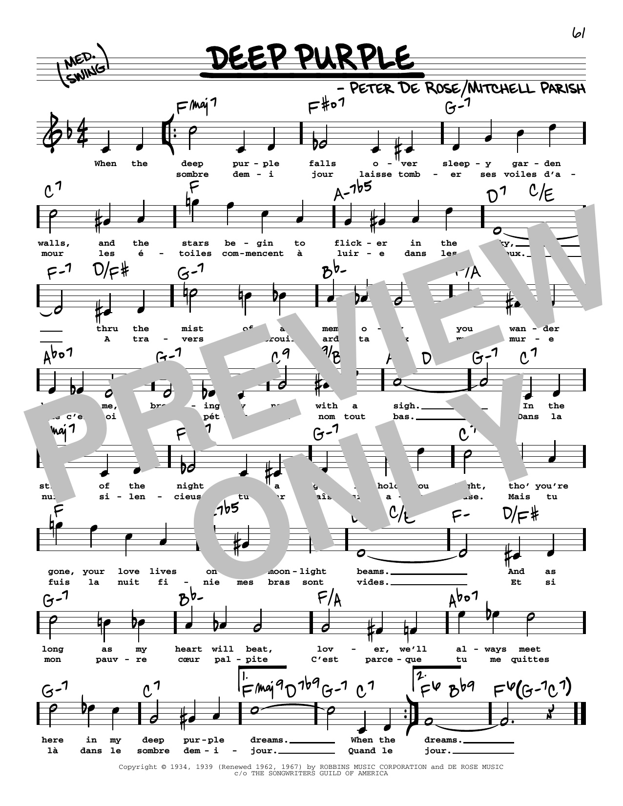 Learn to play Mitchell Parish Deep Purple (High Voice) sheet music for Real Book – Melody, Lyrics & Chords in minutes. Mitchell Parish Deep Purple (High Voice) sheet music preview music notes and score for Real Book – Melody, Lyrics & Chords including 1 page(s)