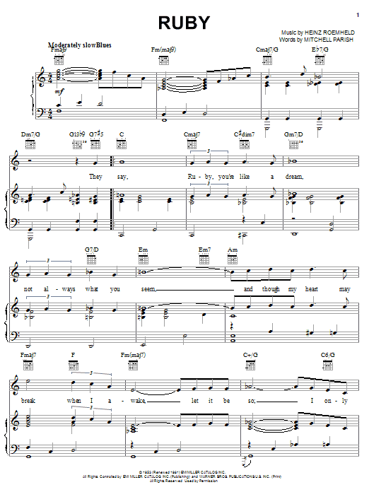 Learn to play Mitchell Parish Ruby sheet music for Piano, Vocal & Guitar (Right-Hand Melody) in minutes. Mitchell Parish Ruby sheet music notes and chords