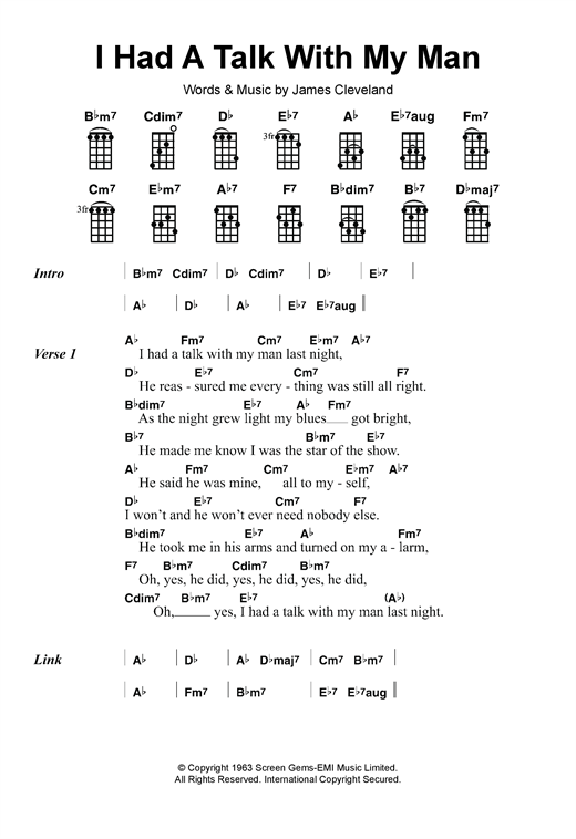 Mitty Collier I Had A Talk With My Man sheet music, chords, lyrics - Printable PDF for Ukulele