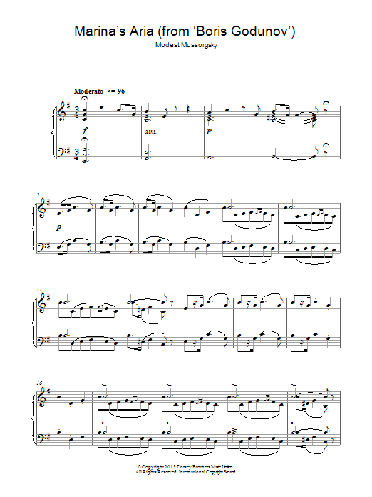 Modest Mussorgsky Marina's Aria From 'Boris Godunov' sheet music, chords, lyrics - Printable PDF for Piano