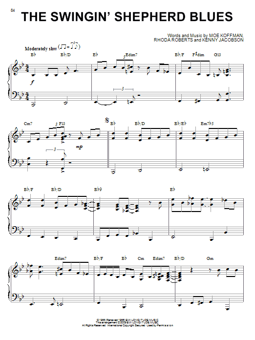Learn to play Moe Koffman The Swingin' Shepherd Blues sheet music for Piano in minutes. Moe Koffman The Swingin' Shepherd Blues sheet music preview music notes and score for Piano including 4 page(s)