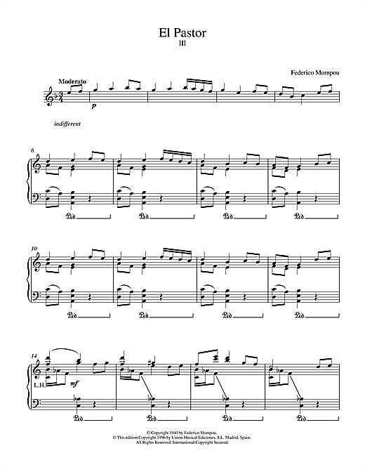 Learn to play Mompou El Pastor III sheet music for Piano in minutes. Mompou El Pastor III sheet music notes and chords