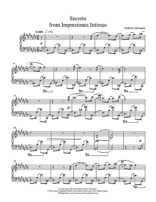 Learn to play Mompou Secreto From Impresiones Intimas sheet music for Piano in minutes. Mompou Secreto From Impresiones Intimas sheet music notes and chords