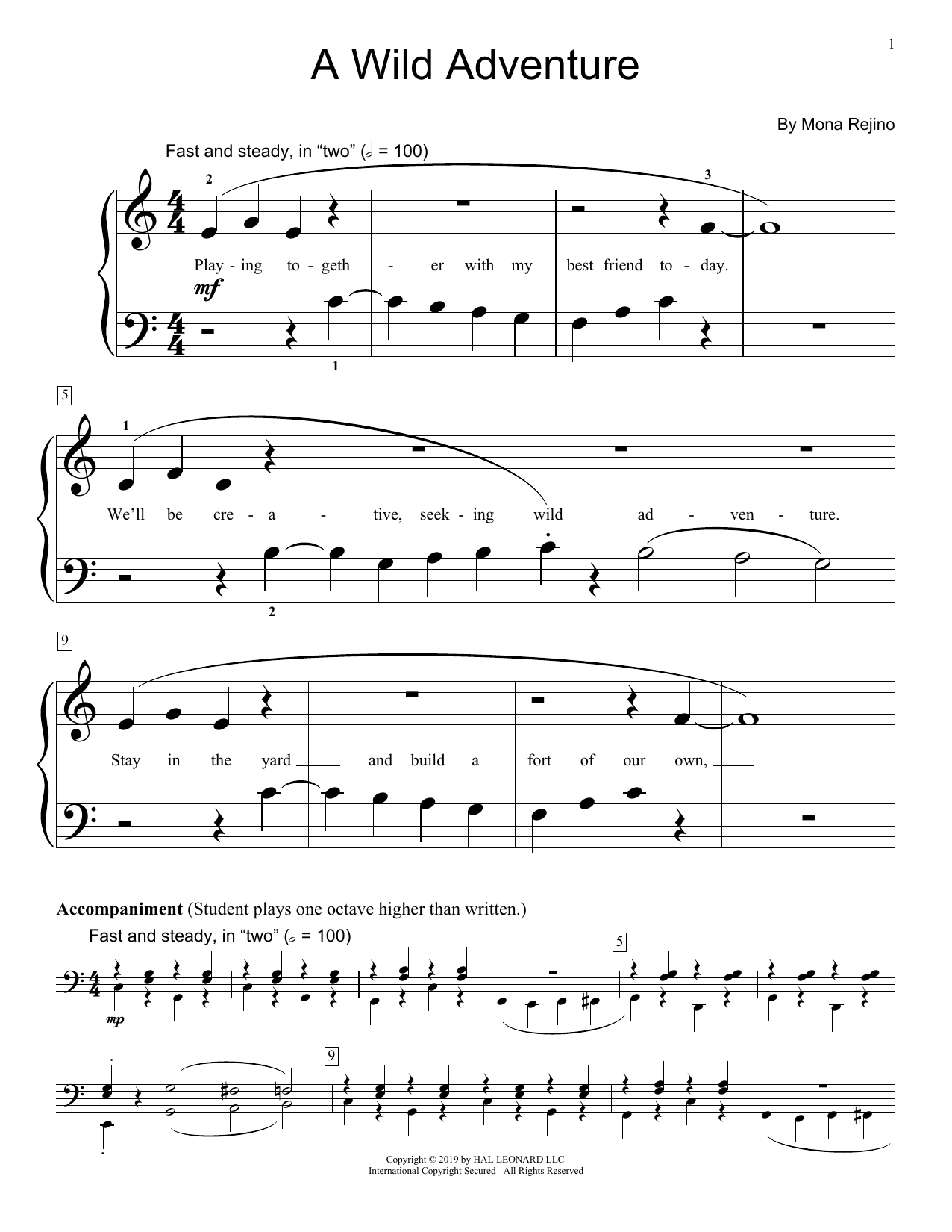 Learn to play Mona Rejino A Wild Adventure sheet music for Educational Piano in minutes. Mona Rejino A Wild Adventure sheet music preview music notes and score for Educational Piano including 4 page(s)