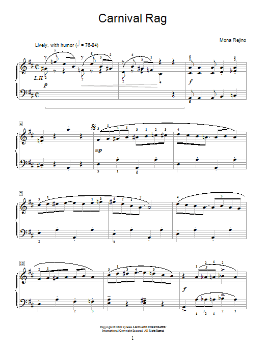 Learn to play Mona Rejino Carnival Rag sheet music for Easy Piano in minutes. Mona Rejino Carnival Rag sheet music preview music notes and score for Easy Piano including 3 page(s)