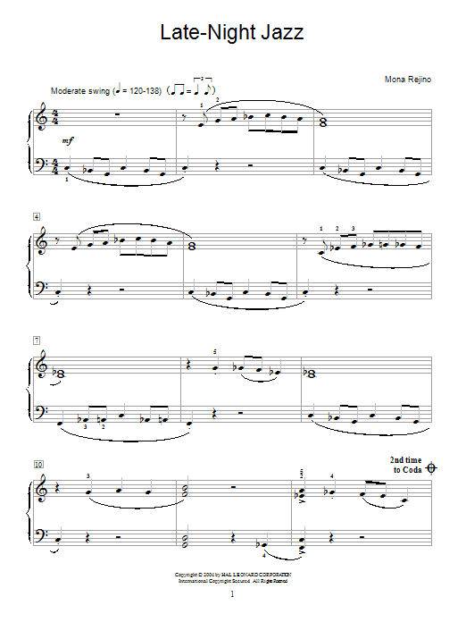 Learn to play Mona Rejino Late-Night Jazz sheet music for Easy Piano in minutes. Mona Rejino Late-Night Jazz sheet music preview music notes and score for Easy Piano including 2 page(s)