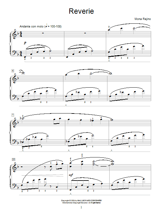 Learn to play Mona Rejino Reverie sheet music for Easy Piano in minutes. Mona Rejino Reverie sheet music notes and chords
