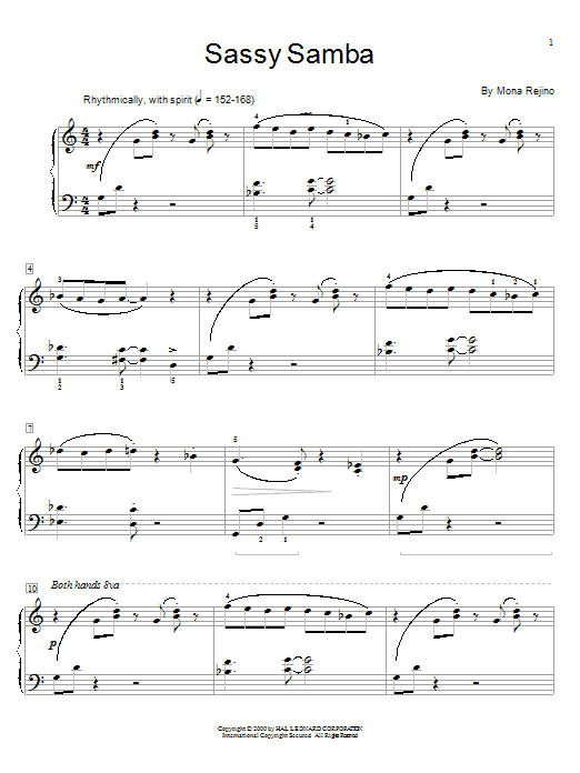 Learn to play Mona Rejino Sassy Samba sheet music for Easy Piano in minutes. Mona Rejino Sassy Samba sheet music preview music notes and score for Easy Piano including 3 page(s)