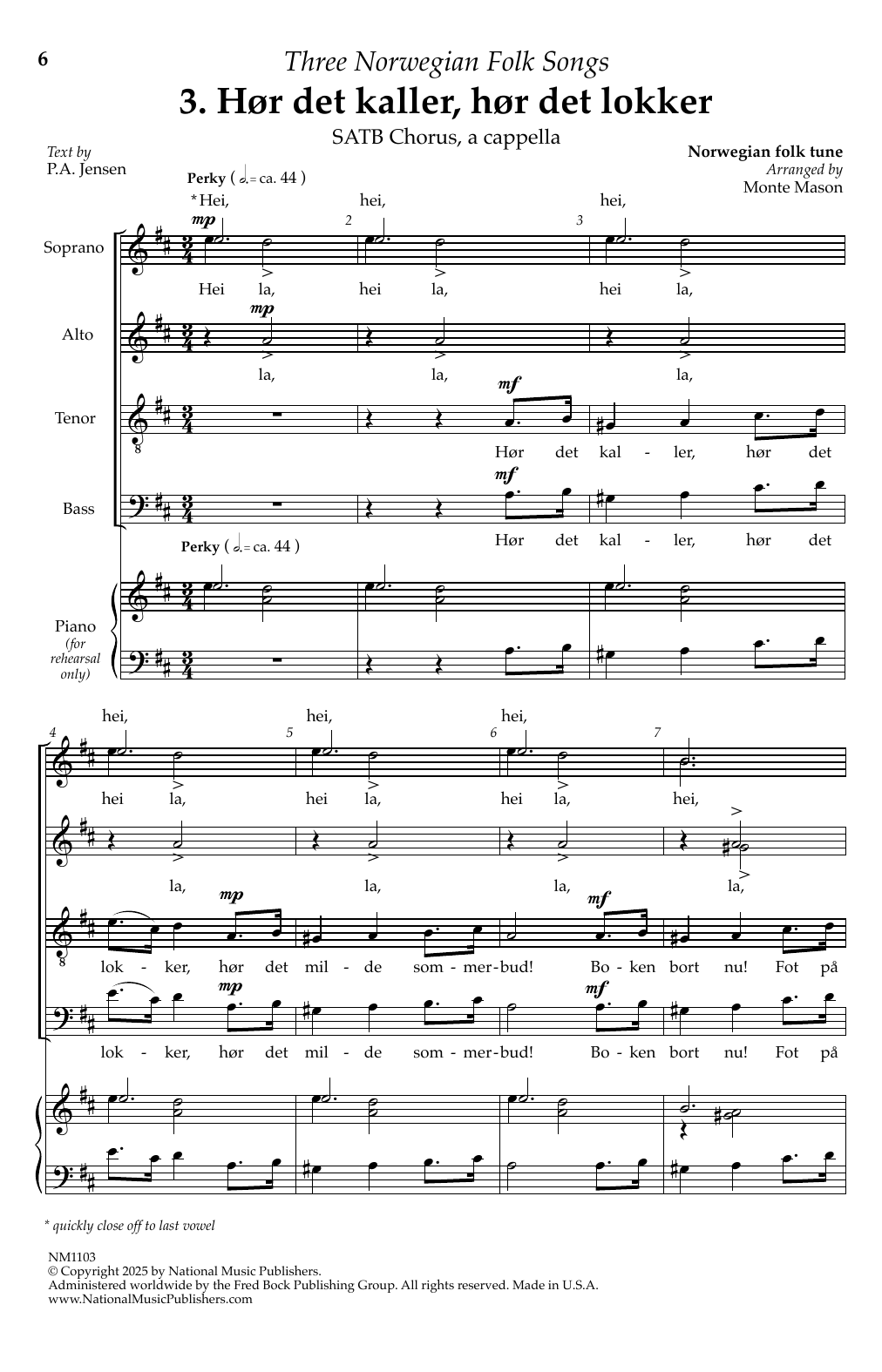 Monte Mason Hor det kaller, hor det lokker sheet music, chords, lyrics - Printable PDF for SATB Choir