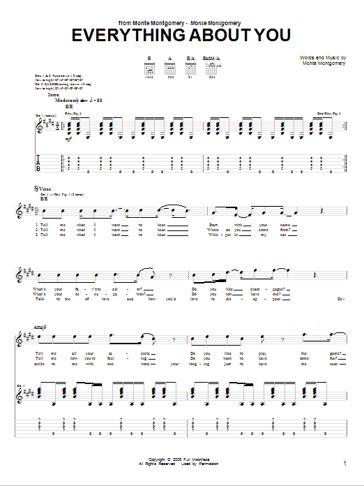 Learn to play Monte Montgomery Everything About You sheet music for Guitar Tab in minutes. Monte Montgomery Everything About You sheet music preview music notes and score for Guitar Tab including 5 page(s)
