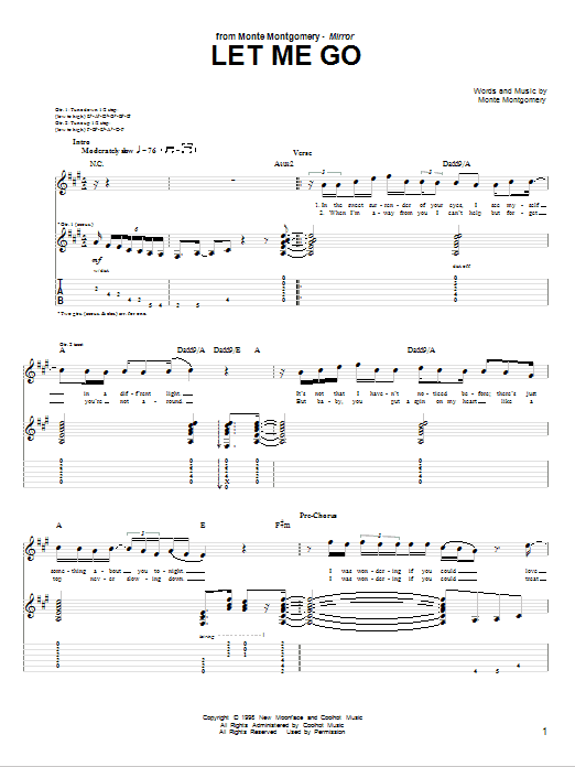 Monte Montgomery Let Me Go sheet music preview music notes and score for Guitar Tab including 9 page(s)