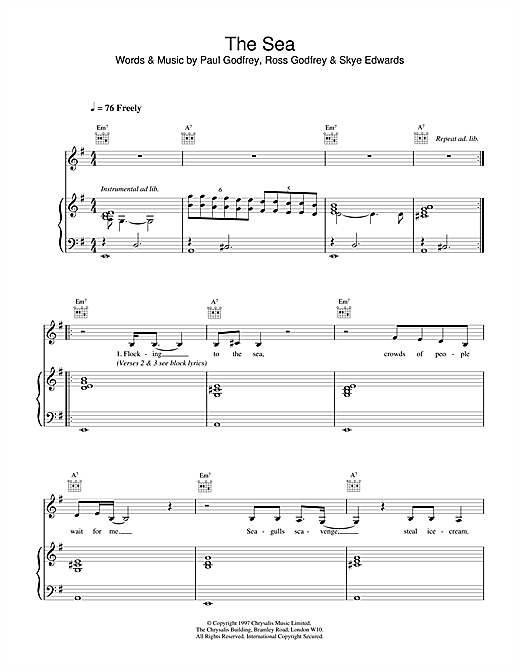 Learn to play Morcheeba The Sea sheet music for Piano, Vocal & Guitar in minutes. Morcheeba The Sea sheet music notes and chords