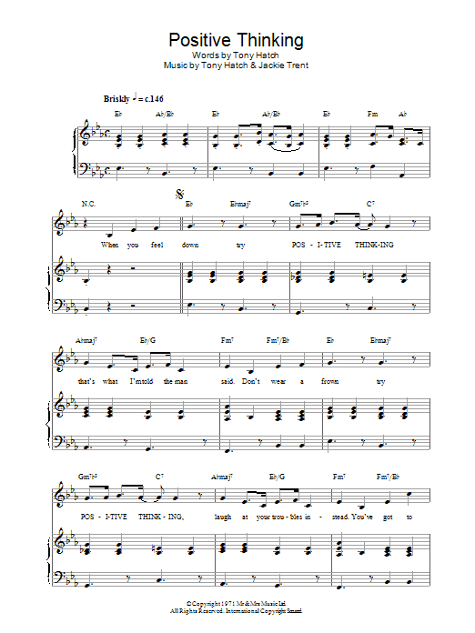 Morecambe & Wise Positive Thinking sheet music, chords, lyrics - Printable PDF for Piano, Vocal & Guitar
