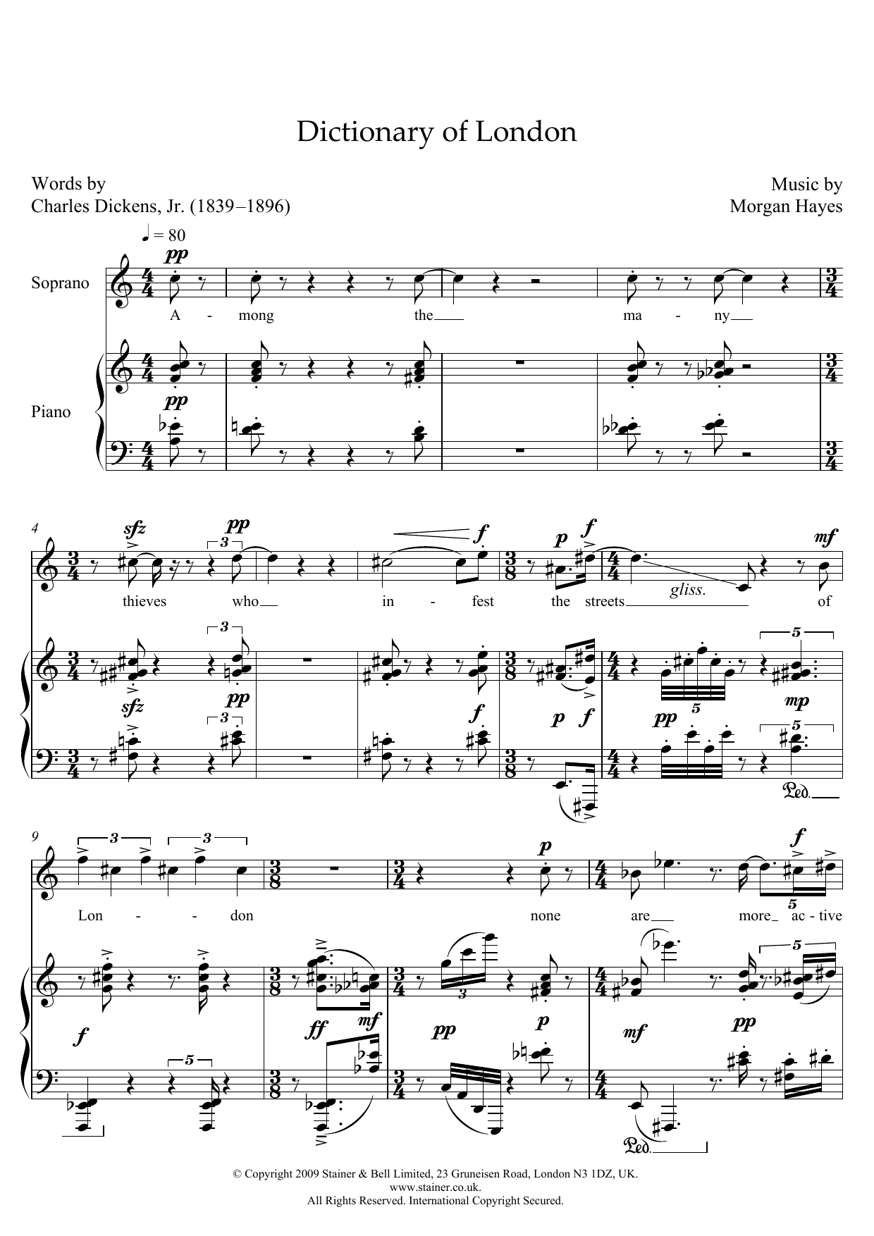 Morgan Hayes Dictionary of London (for soprano & piano) sheet music preview music notes and score for Piano & Vocal including 7 page(s)