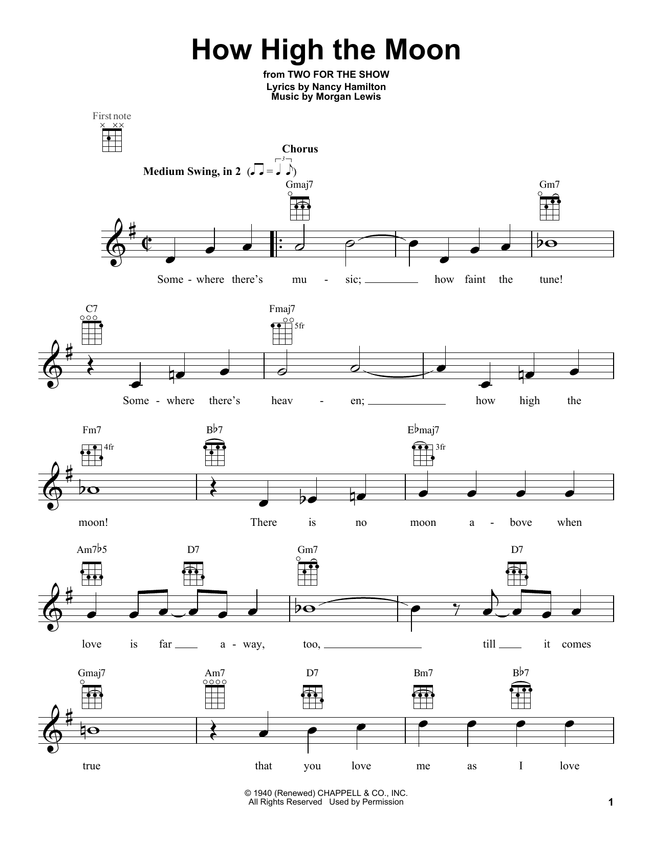 Learn to play Morgan Lewis How High The Moon sheet music for Ukulele in minutes. Morgan Lewis How High The Moon sheet music preview music notes and score for Ukulele including 2 page(s)
