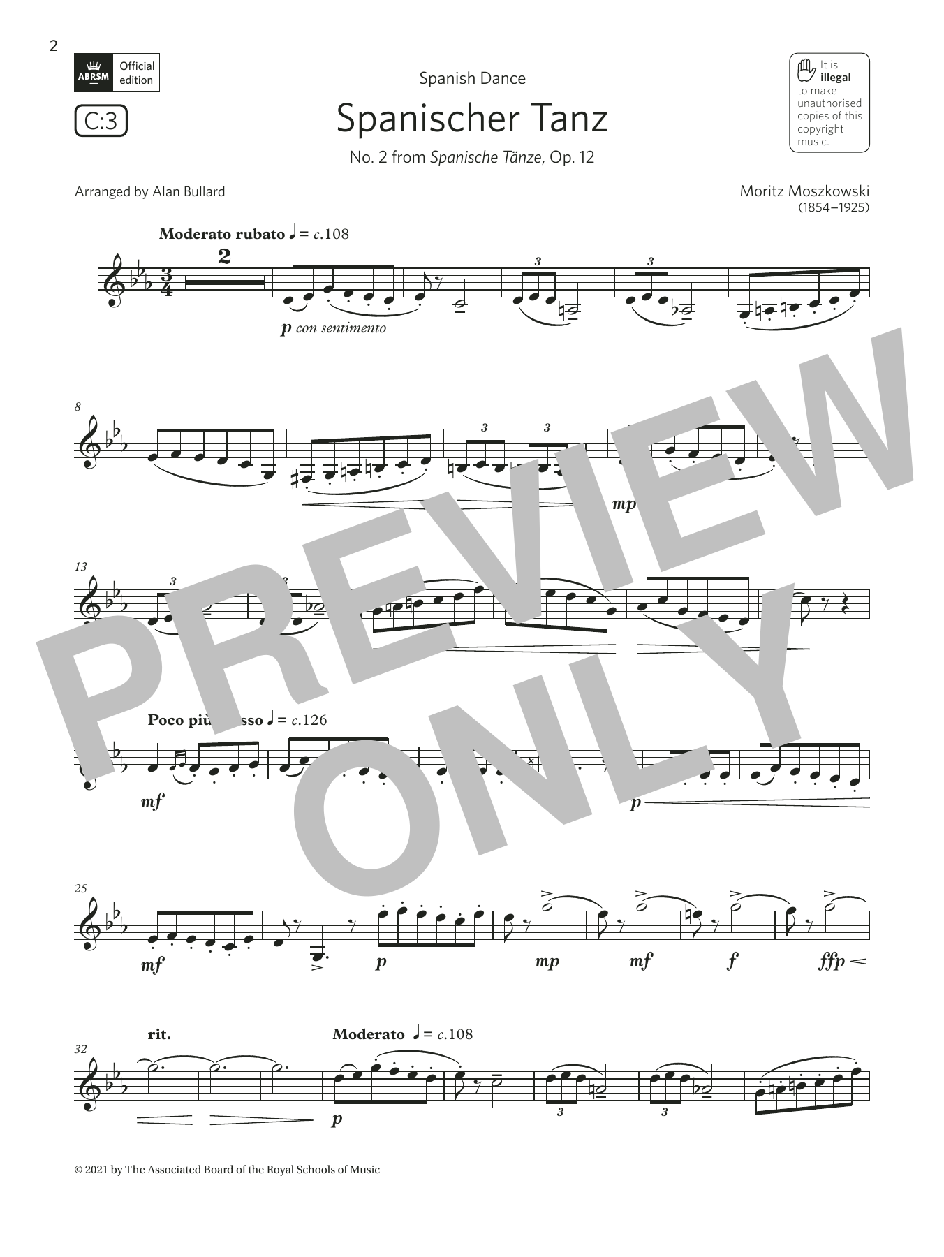 Moritz Moszkowski Spanischer Tanz (from Spanische Tänze) (Grade 5 List C3 from the ABRSM Clarinet syllabus from 2022) sheet music, chords, lyrics - Printable PDF for Clarinet Solo