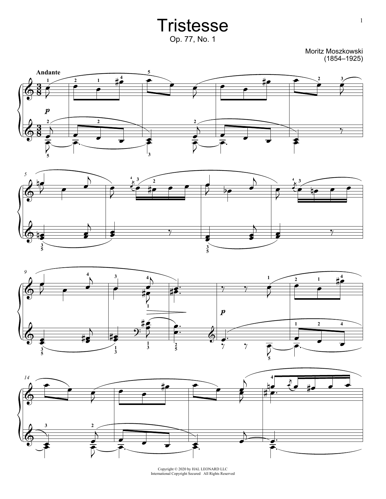 Moritz Moszkowski Tristesse, Op. 77, No. 1 sheet music, chords, lyrics - Printable PDF for Educational Piano
