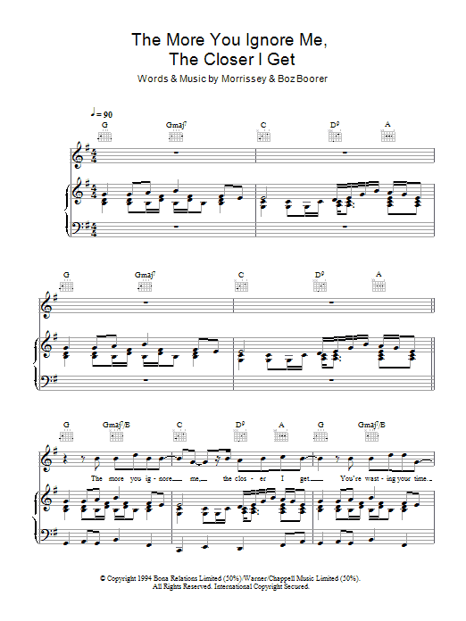 Morrissey The More You Ignore Me, The Closer I Get sheet music, chords, lyrics - Printable PDF for Piano, Vocal & Guitar