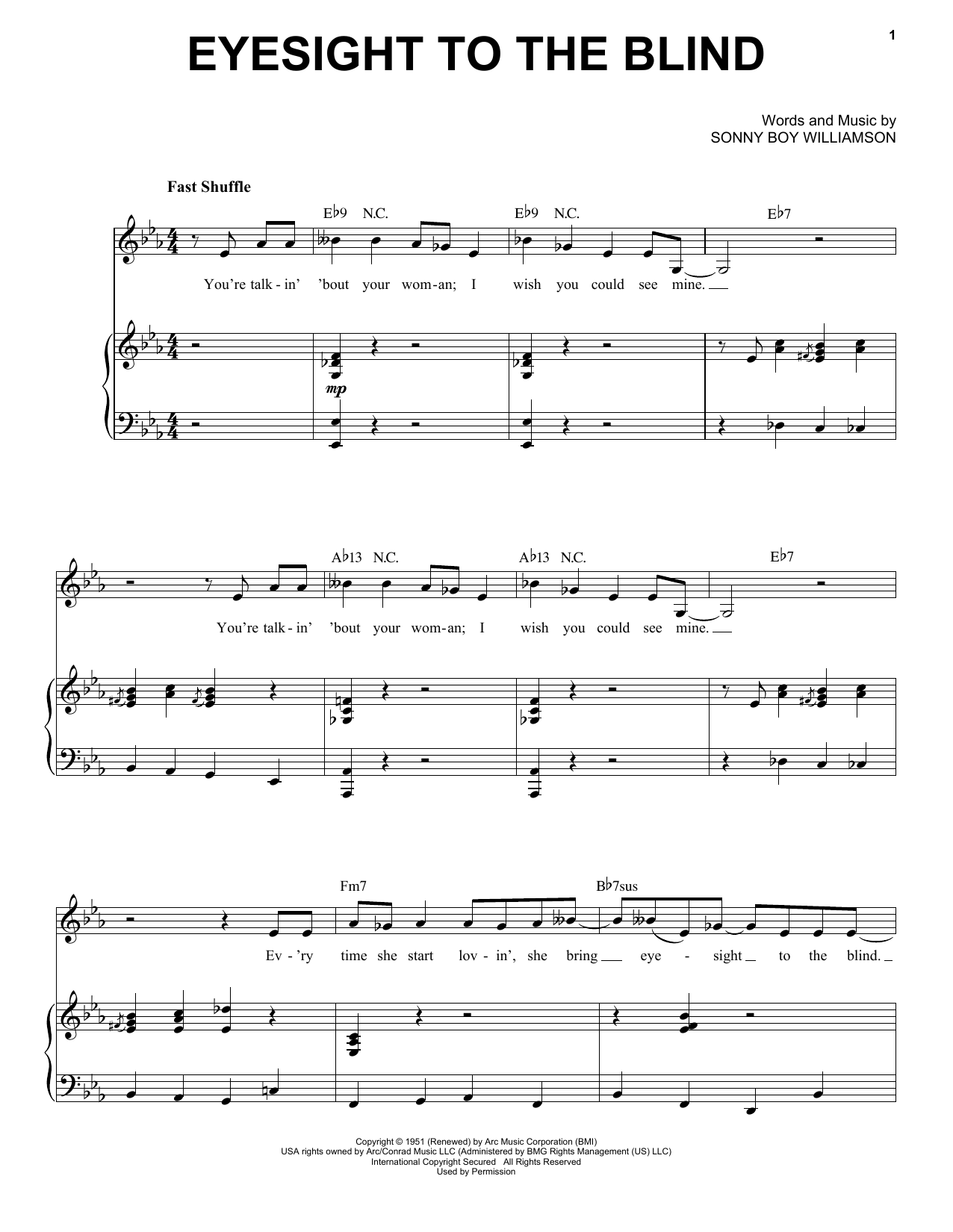 Learn to play Mose Allison Eyesight To The Blind sheet music for Piano & Vocal in minutes. Mose Allison Eyesight To The Blind sheet music preview music notes and score for Piano & Vocal including 6 page(s)
