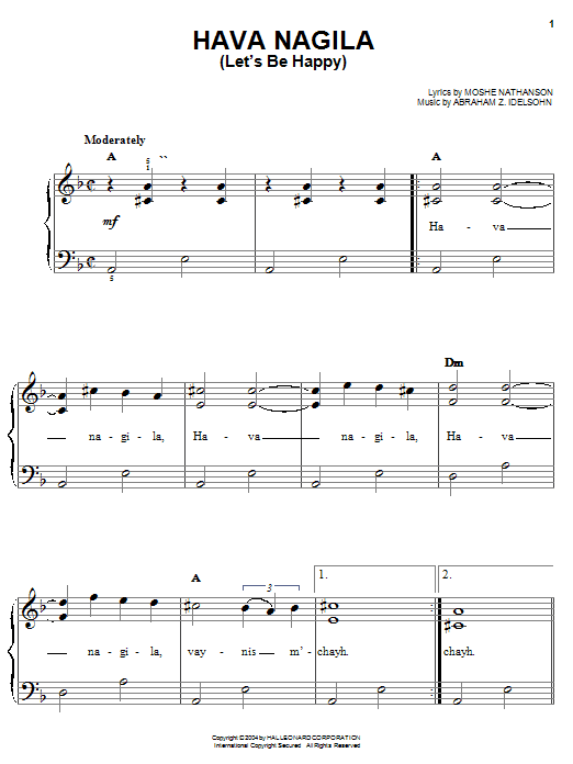 Learn to play Moshe Nathanson Hava Nagila (Let's Be Happy) sheet music for Piano, Vocal & Guitar (Right-Hand Melody) in minutes. Moshe Nathanson Hava Nagila (Let's Be Happy) sheet music notes and chords