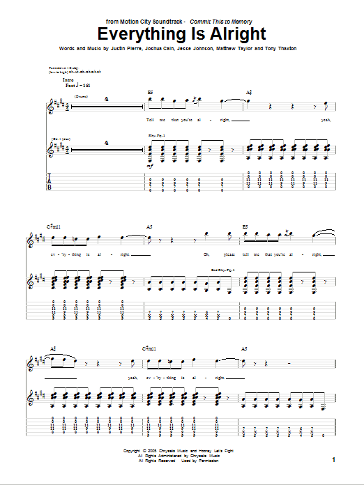 Learn to play Motion City Soundtrack Everything Is Alright sheet music for Guitar Tab in minutes. Motion City Soundtrack Everything Is Alright sheet music preview music notes and score for Guitar Tab including 7 page(s)