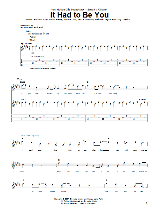Learn to play Motion City Soundtrack It Had To Be You sheet music for Guitar Tab in minutes. Motion City Soundtrack It Had To Be You sheet music preview music notes and score for Guitar Tab including 10 page(s)