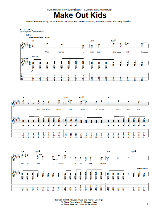 Motion City Soundtrack Make Out Kids sheet music preview music notes and score for Guitar Tab including 8 page(s)