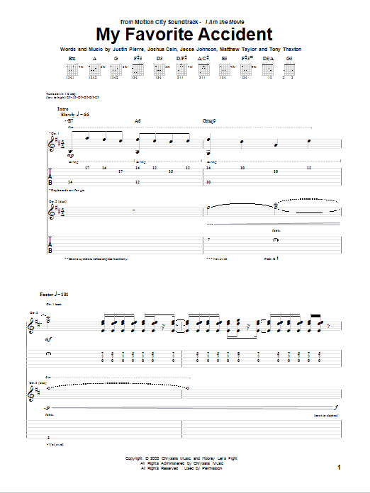 Learn to play Motion City Soundtrack My Favorite Accident sheet music for Guitar Tab in minutes. Motion City Soundtrack My Favorite Accident sheet music preview music notes and score for Guitar Tab including 10 page(s)
