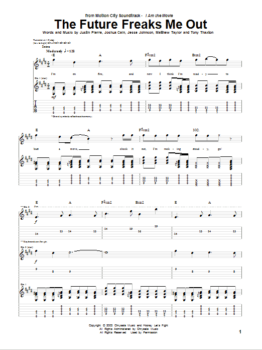 Motion City Soundtrack The Future Freaks Me Out sheet music preview music notes and score for Guitar Tab including 11 page(s)