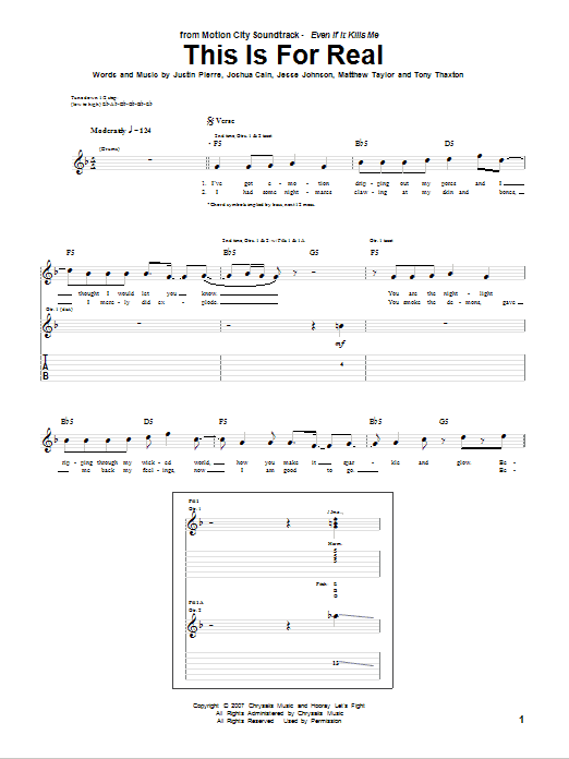 Learn to play Motion City Soundtrack This Is For Real sheet music for Guitar Tab in minutes. Motion City Soundtrack This Is For Real sheet music preview music notes and score for Guitar Tab including 6 page(s)