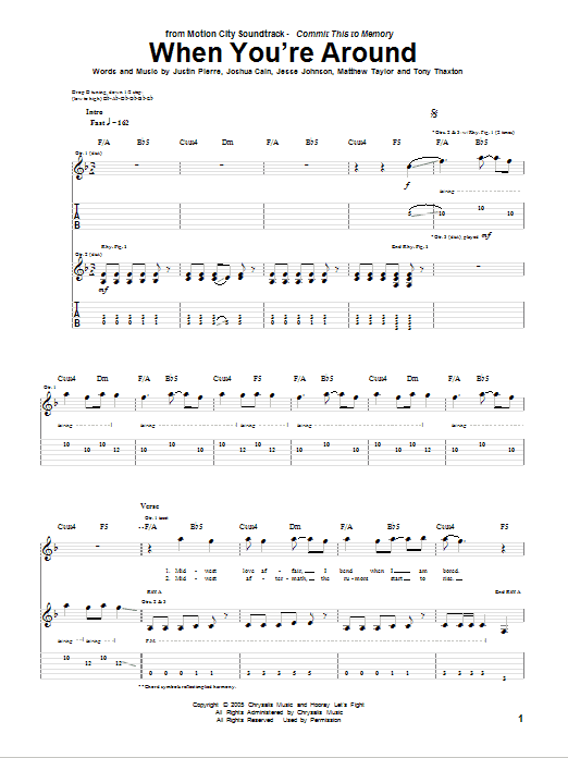 Motion City Soundtrack When You're Around sheet music preview music notes and score for Guitar Tab including 5 page(s)