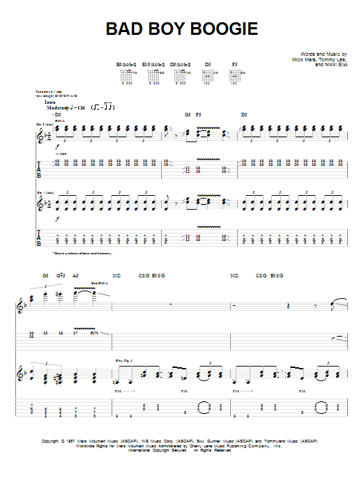 Learn to play Motley Crue Bad Boy Boogie sheet music for Guitar Tab in minutes. Motley Crue Bad Boy Boogie sheet music preview music notes and score for Guitar Tab including 8 page(s)