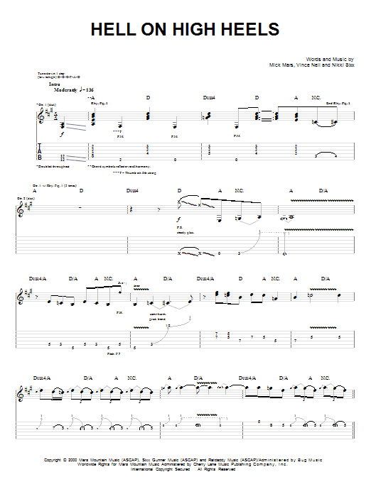 Learn to play Motley Crue Hell On High Heels sheet music for Guitar Tab in minutes. Motley Crue Hell On High Heels sheet music preview music notes and score for Guitar Tab including 13 page(s)