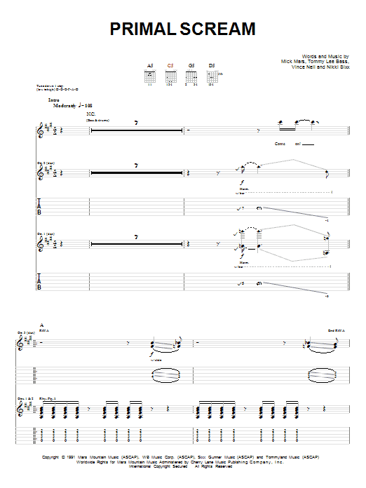 Learn to play Motley Crue Primal Scream sheet music for Guitar Tab in minutes. Motley Crue Primal Scream sheet music preview music notes and score for Guitar Tab including 9 page(s)