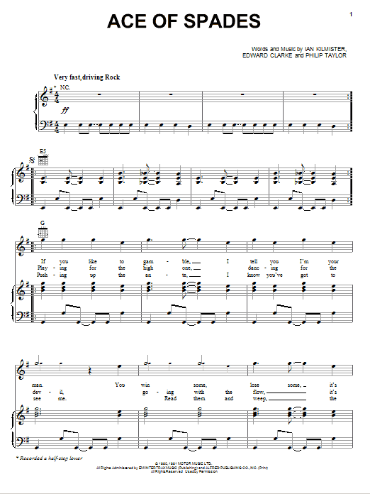 Motorhead Ace Of Spades sheet music preview music notes and score for Easy Guitar Tab including 3 page(s)
