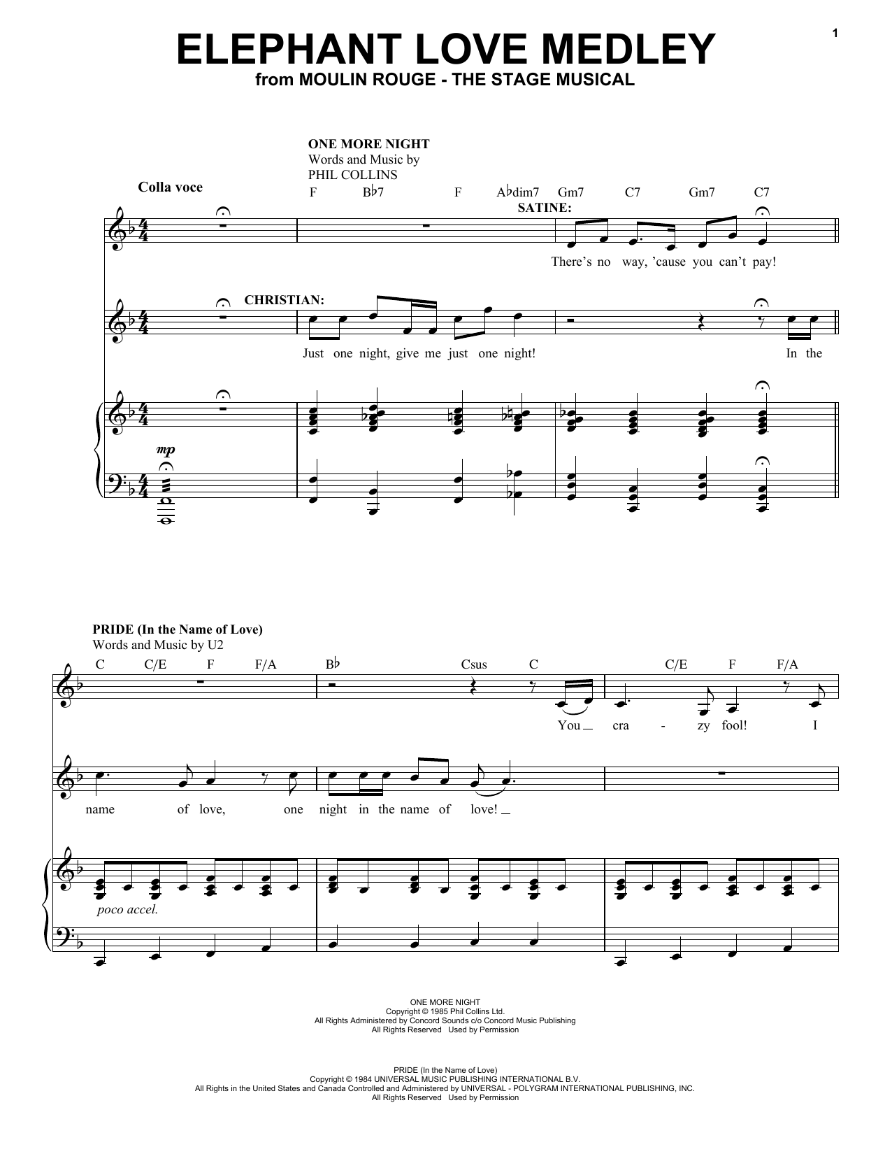 Moulin Rouge! The Musical Cast Elephant Love Medley (from Moulin Rouge! The Musical) sheet music, chords, lyrics - Printable PDF for Piano & Vocal