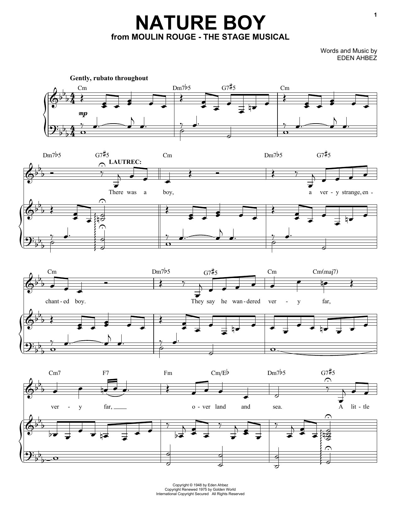 Moulin Rouge! The Musical Cast Nature Boy (from Moulin Rouge! The Musical) sheet music, chords, lyrics - Printable PDF for Piano & Vocal