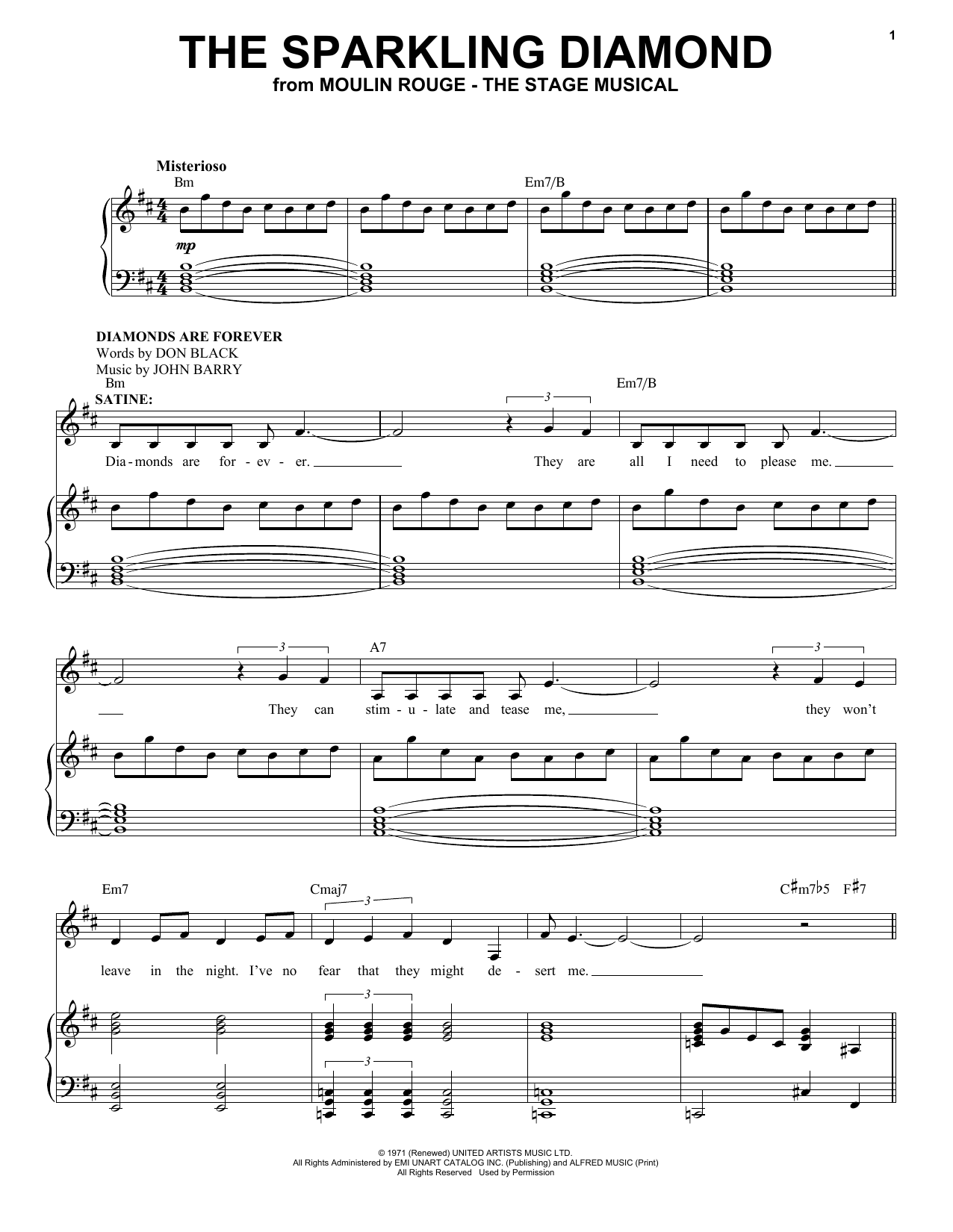 Moulin Rouge! The Musical Cast The Sparkling Diamond (from Moulin Rouge! The Musical) sheet music, chords, lyrics - Printable PDF for Piano & Vocal