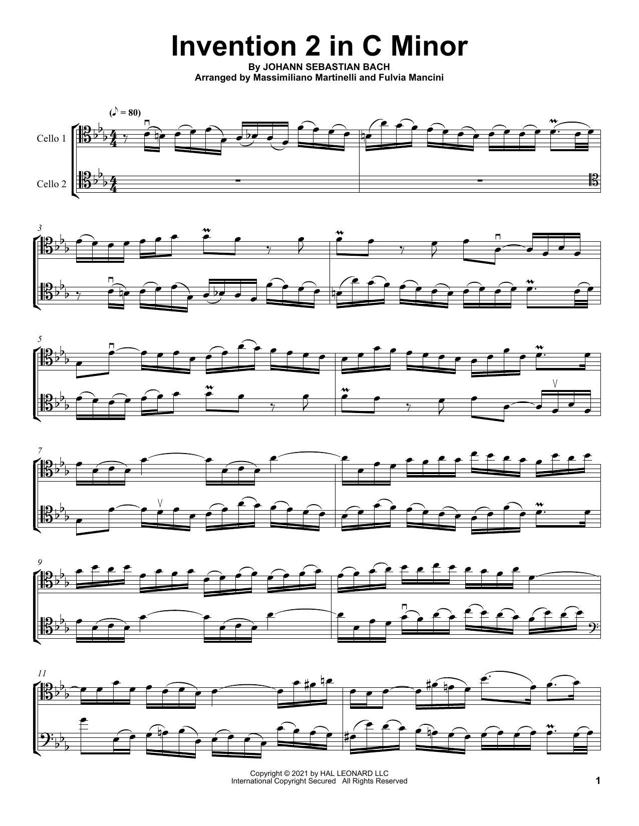 Mr & Mrs Cello Invention 2 In C Minor sheet music, chords, lyrics - Printable PDF for Cello Duet