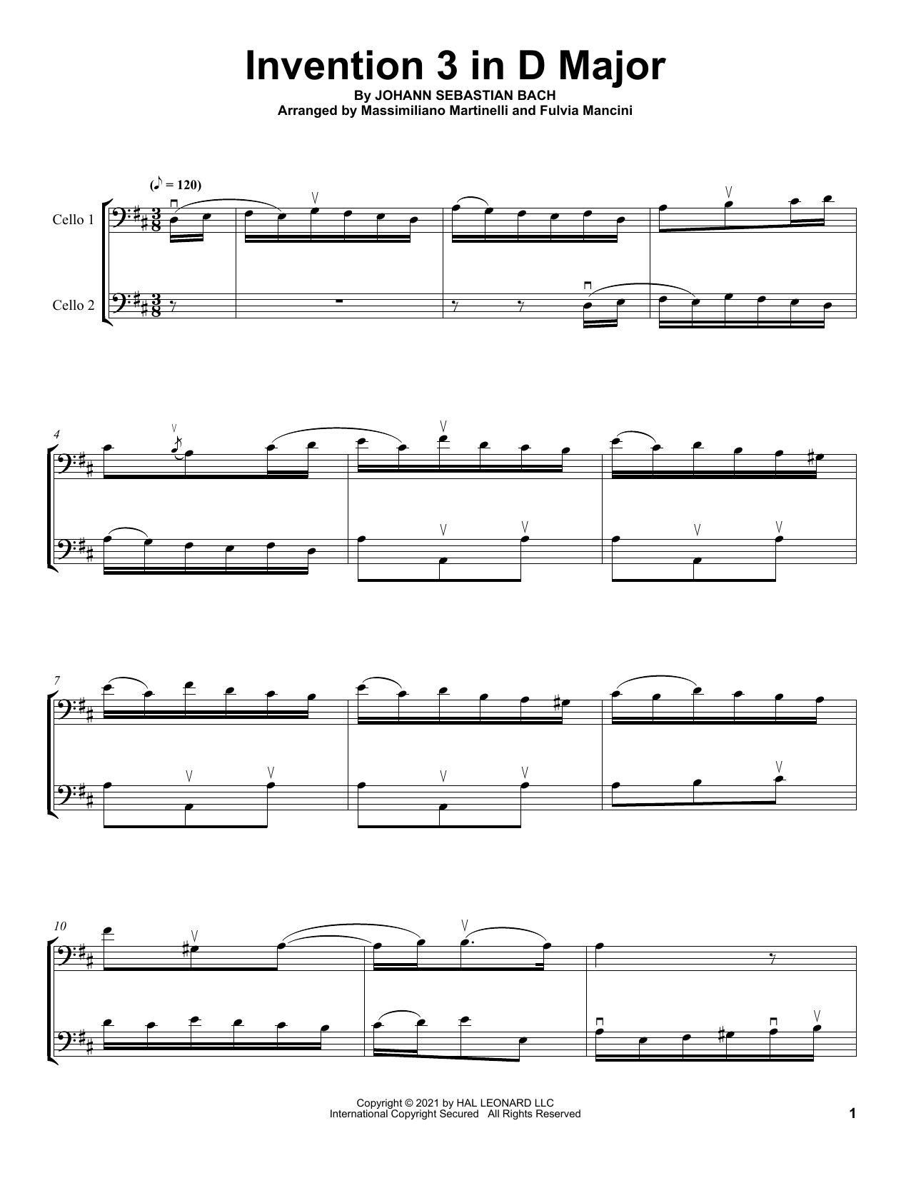 Mr & Mrs Cello Invention 3 In D Major sheet music, chords, lyrics - Printable PDF for Cello Duet