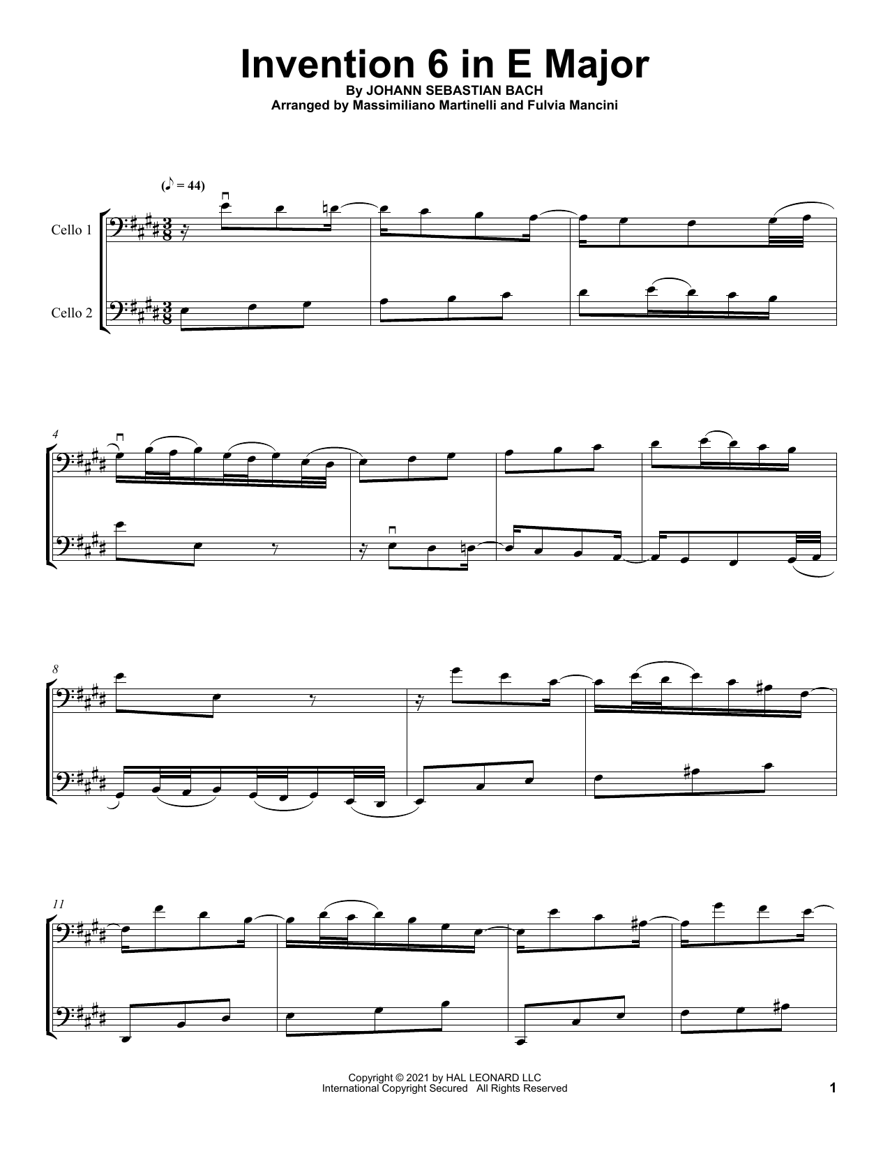 Mr & Mrs Cello Invention 6 In E Major sheet music, chords, lyrics - Printable PDF for Cello Duet