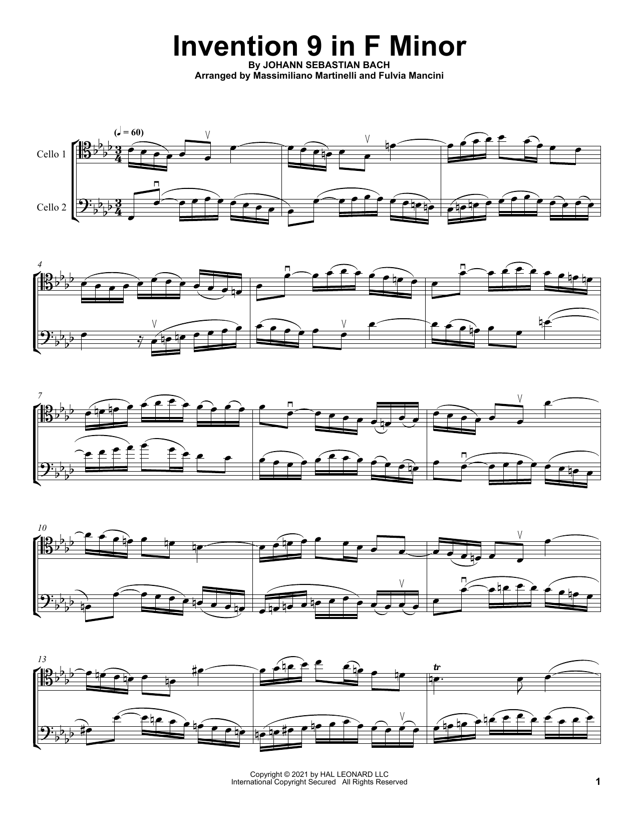 Mr & Mrs Cello Invention 9 In F Minor sheet music, chords, lyrics - Printable PDF for Cello Duet