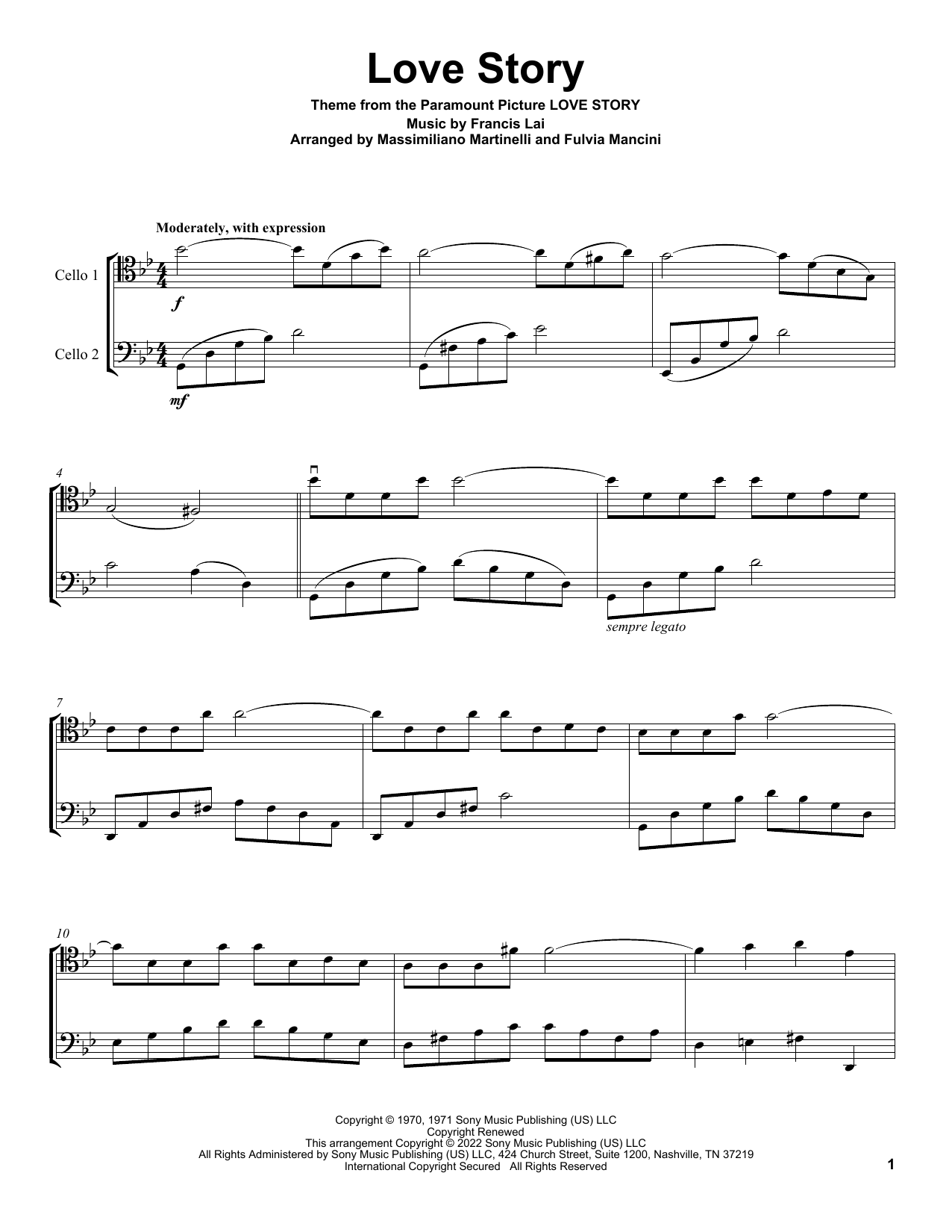 Mr & Mrs Cello Love Story (from Love Story) sheet music, chords, lyrics - Printable PDF for Cello Duet