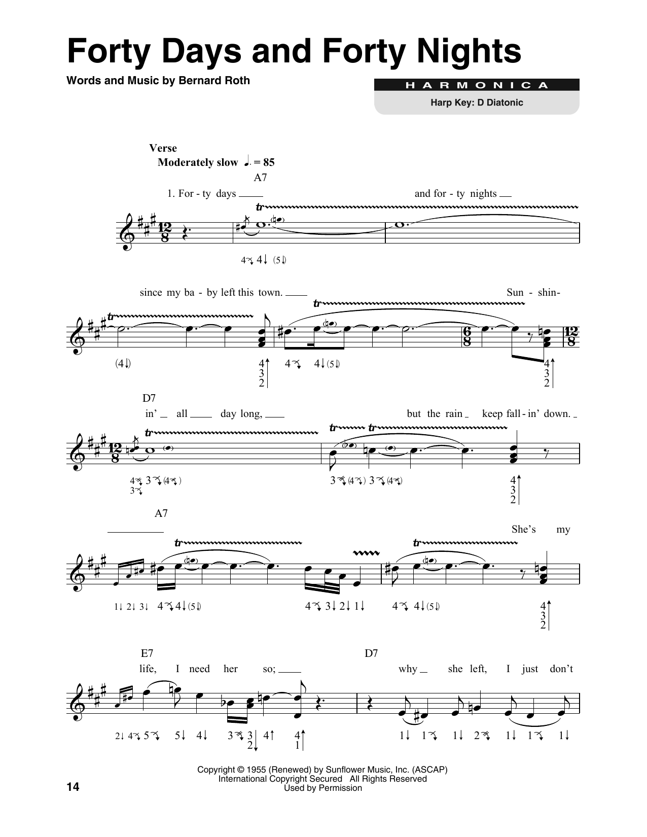 Muddy Waters Forty Days And Forty Nights sheet music, chords, lyrics - Printable PDF for Harmonica