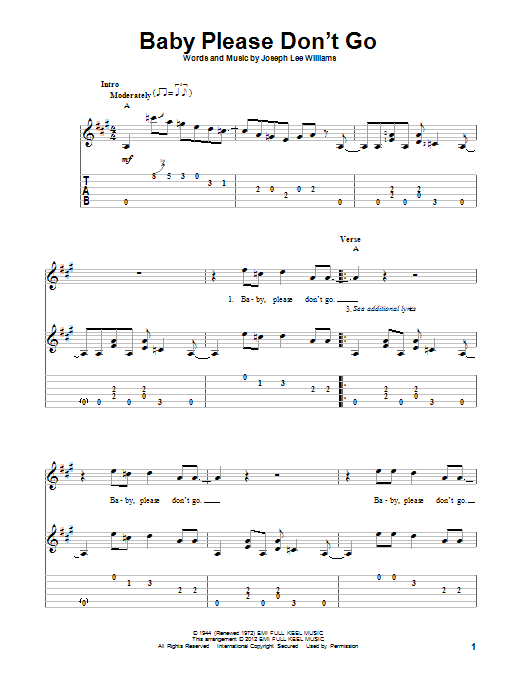 Learn to play Muddy Waters Baby Please Don't Go sheet music for Guitar Tab in minutes. Muddy Waters Baby Please Don't Go sheet music preview music notes and score for Guitar Tab including 3 page(s)