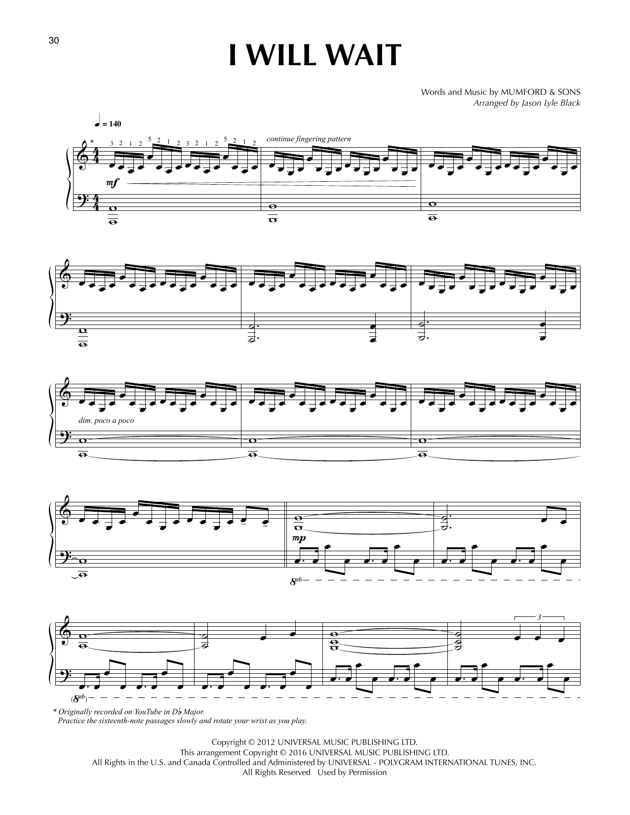 Jason Lyle Black I Will Wait sheet music, chords, lyrics - Printable PDF for Piano