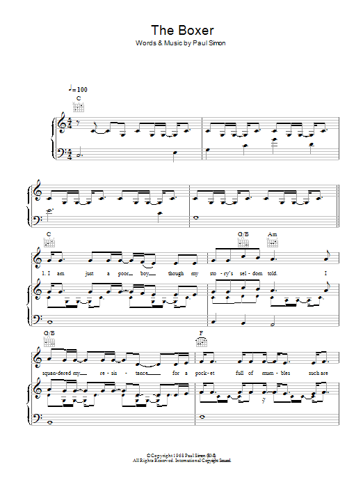 Mumford & Sons The Boxer sheet music, chords, lyrics - Printable PDF for Piano, Vocal & Guitar (Right-Hand Melody)